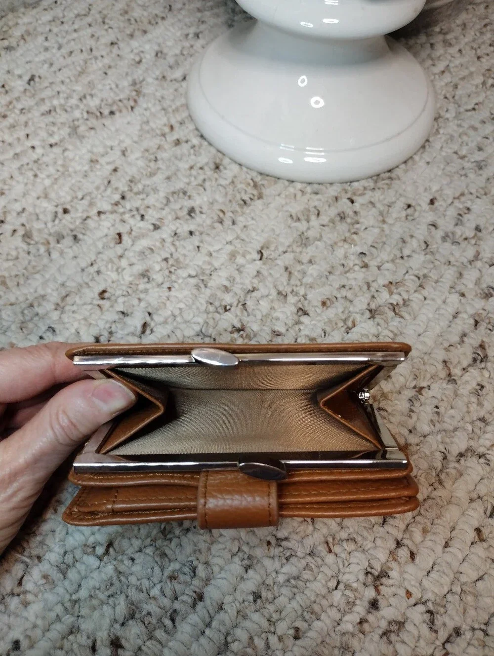 Identity Stronghold RFID Protected Tan Pebbled Leather Buckle Decorated Wallet